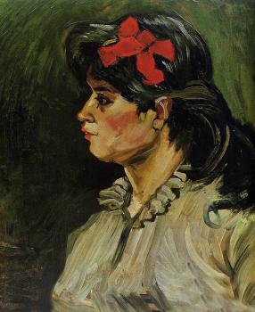 Vincent Van Gogh : Portrait of a Woman with a Scarlet Bow in Her Hair